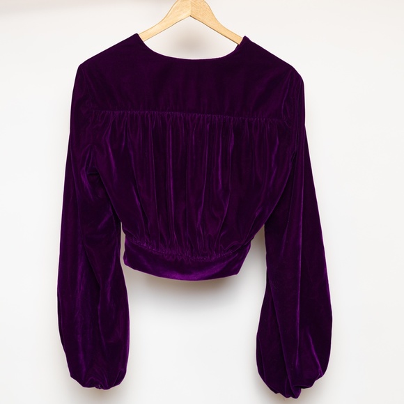 Zara Royal Purple Knotted Velvet Crop Top Size S - Picture 4 of 7